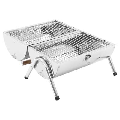 VidaXL Tafelbarbecue houtskool dubbele roosters roestvrij staal