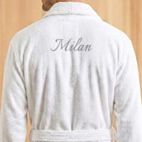 Heren badjas borduren - Wit - S/M - thumbnail