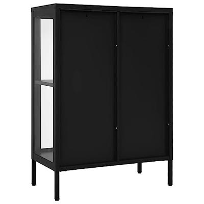 Dressoir 75x35x105 cm staal en glas zwart