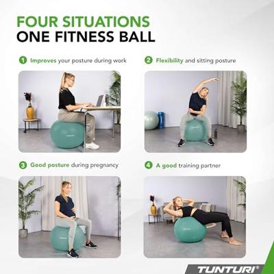 Tunturi Anti Burst Fitness bal met Pomp | Yoga bal 75 cm | 220 kg gebruikersgewicht | Incl Trainingsapp | Petrol - thumbnail