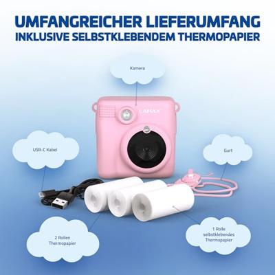 Lamax InstaKid1 Polaroidcamera Pink Geïntegreerde accu, Met ingebouwde flitser, Full-HD video-opname, Spatwaterdicht