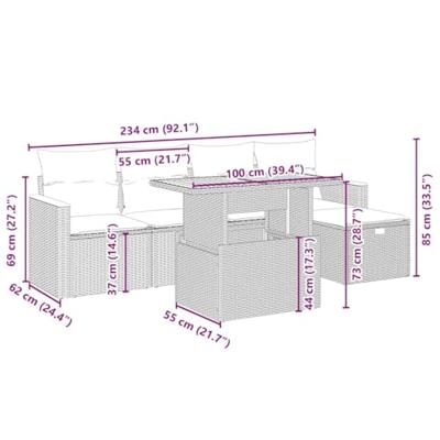 6-delige Loungeset met kussens poly rattan beige