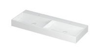 INK United Wastafel Porselein Dubbel met 2 Kraangaten incl. Porseleinen Click Plug en Verborgen Overloop Systeem - 1200x450x110 mm - Glans Wit - thumbnail