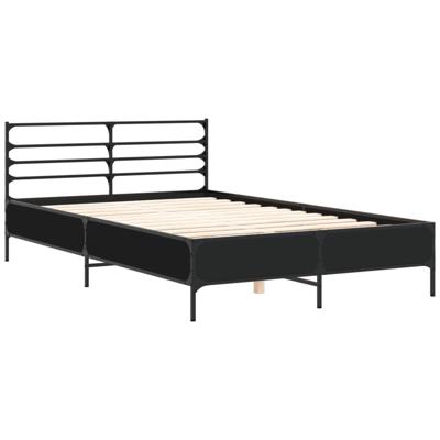 Bedframe bewerkt hout metaal zwart 135x190 cm - thumbnail