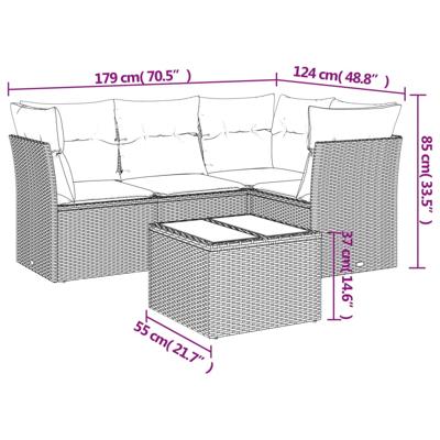 4-delige Loungeset met kussens poly rattan lichtgrijs - thumbnail