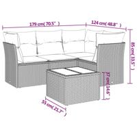 4-delige Loungeset met kussens poly rattan lichtgrijs - thumbnail
