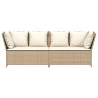 Tuinbank met kussens poly rattan beige - thumbnail