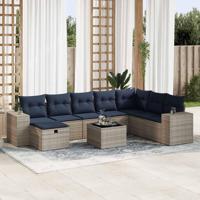 9-delige Loungeset met kussens poly rattan grijs - thumbnail