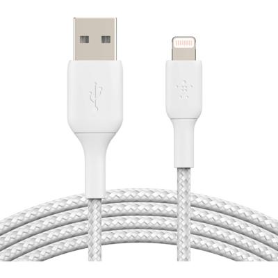 Belkin gevlochten Lightning-kabel (Boost Charge Lightning/USB-kabel voor iPhone, iPad, AirPods) MFi-gecertificeerde iPhone-laadkabel, gevlochten Lightning-kabel (3 m, wit)
