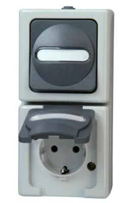 Kopp 130856009 BlueElectric Compleet Schakel-/stopcontact combinatie spatwaterdicht Grijs 1 stuks 1 stuk(s)