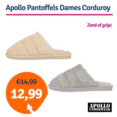 Apollo Pantoffels Dames Corduroy Grijs-37/38