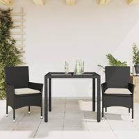 3-delige Tuinset met kussens poly rattan en glas zwart - thumbnail
