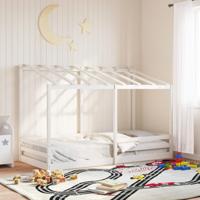 Kinderbed met bedhuis 100x200 cm massief grenenhout wit - thumbnail