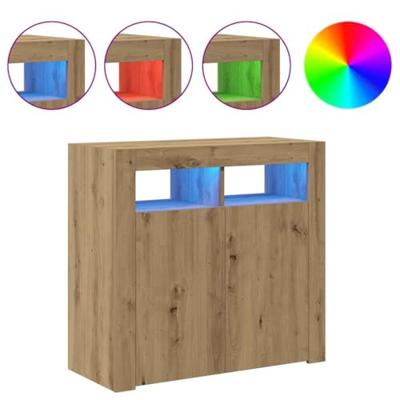 Dressoir met LED 80x35x75 cm bewerkt hout artisanaal eiken