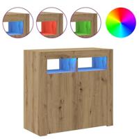 Dressoir met LED 80x35x75 cm bewerkt hout artisanaal eiken - thumbnail