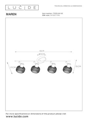 Lucide MAREN - Plafondspot - 4xE14 - Mat Goud / Messing