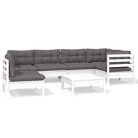 7-delige Loungeset met kussens grenenhout wit - thumbnail