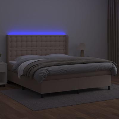 Boxspring met matras en LED kunstleer cappuccinokleur 180x200cm - thumbnail