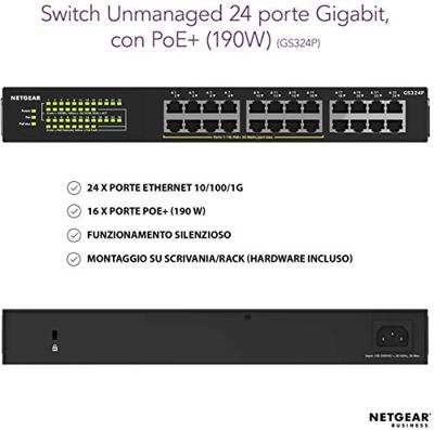 NETGEAR GS324P Netwerk switch RJ45 24 poorten 1 GBit/s PoE-functie NETGEAR GS324P Netwerk switch RJ45 24 poorten 1 GBit/s PoE-functie