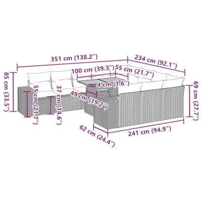 10-delige Loungeset met kussens poly rattan acacia grijs