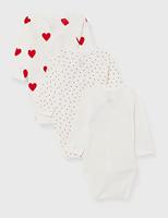 Set van 3 babyrompertjes met lange mouwen in biokatoen PETIT BATEAU wit - thumbnail