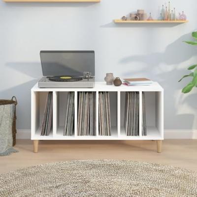 Platenkast 100x38x48 cm bewerkt hout wit - thumbnail