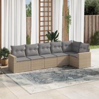6-delige Loungeset met kussens poly rattan beige - thumbnail