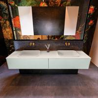 Badkamermeubelset Mondiaz Erin 200 cm met 2 Lades met RIDGE Wastafel Dubbel Linen Zonder Kraangaten Greeploos Mat Greey - thumbnail