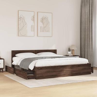 Bedframe met hoofdeinde bewerkt hout bruineikenkleur 200x200 cm