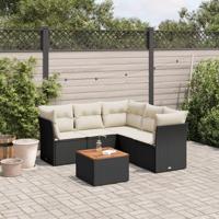 6-delige Loungeset met kussens poly rattan zwart - thumbnail
