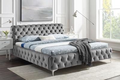 Design tweepersoonsbed MODERN BAROK 180x200cm grijs fluweel Chesterfield - 46162
