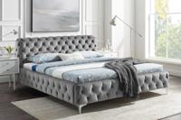 Design tweepersoonsbed MODERN BAROK 180x200cm grijs fluweel Chesterfield - 46162 - thumbnail