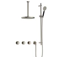 Hotbath Cobber X - CX7067 - Inbouw Regendoucheset - Geborsteld Nikkel - 2 Stopkranen - Thermostatisch - Plafondbuis 30 cm - Hoofddouche 300 mm - Ronde Handdouche 3 Standen - Glijstang 900 mm - met M106 - Waterbesparend - thumbnail