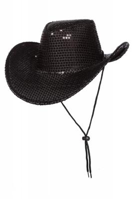 Cowboyhoed pailletten zwart