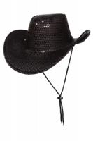 Cowboyhoed pailletten zwart - thumbnail