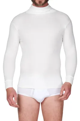Heren Thermo Colshirt - Lange mouwen - Warm thermoshirt hoge hals - M - Wit - M - M