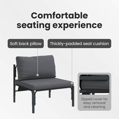 Tuinbankenset met kussen 8 pcs Zwart Staal