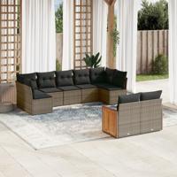 10-delige Loungeset met kussens poly rattan grijs - thumbnail