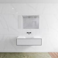 Badkamermeubelset Mondiaz LAGOM 110 cm met Gecentreerde Wastafel Solid Surface Zonder Kraangaten Mat Wit (1 lade) - thumbnail