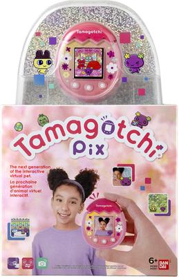 Tamagotchi PIX - BANDAI - Roze bloemen - Virtueel elektronisch huisdier - Kleurenscherm - Aanraakknoppen - Spellen en camera