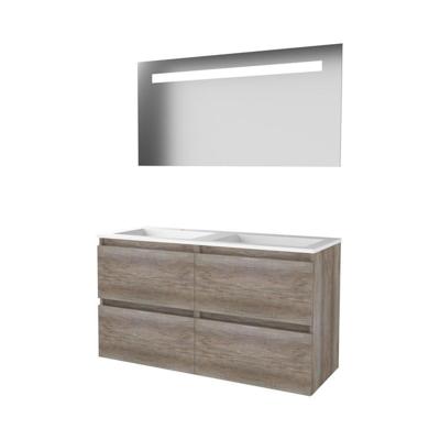 Basic-Line Economic 46 Badkamermeubelset - 120 x 46 cm - Greeploos - 4 Lades - Acryl Wastafel - 2 Kraangaten - Spiegel met LED Verlichting - Scotch Oak