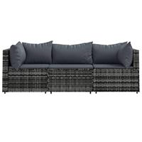 3-delige Loungeset met kussens poly rattan grijs - thumbnail
