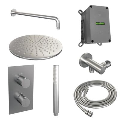 Inbouw Regendouche Set Brauer Brushed Edition Gebogen Wanduitloop Ronde Hoofddouche 30 cm RVS Look Brauer
