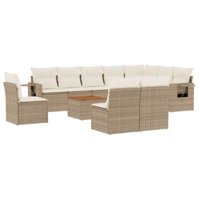 11-delige Tuinset met kussens poly rattan beige - thumbnail