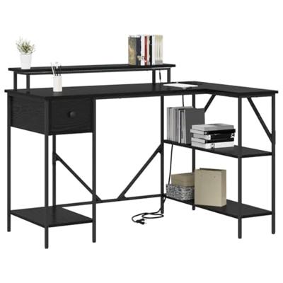 Bureau met lade Zwart eiken 120 x 79 x 86.5 cm Bewerkt hout
