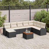 Tuinbankenset met opslag 9 pcs Zwart en Crème poly rattan - thumbnail