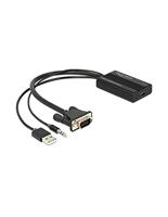 Delock 62597 HDMI / VGA / USB / Jackplug Adapter [1x HDMI-bus - 1x D-sub stekker 15-polig, USB-A-stekker, Aansluiting] Zwart 0.25 m - thumbnail