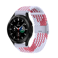 Braided nylon bandje - Wit / roze - Samsung Galaxy Watch 4 Classic - 42mm / 46mm - thumbnail