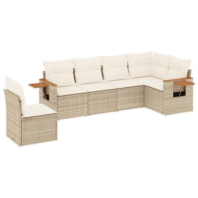 6-delige Loungeset met kussens poly rattan beige - thumbnail
