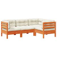 4-delige Loungeset met kussens massief grenenhout wasbruin - thumbnail